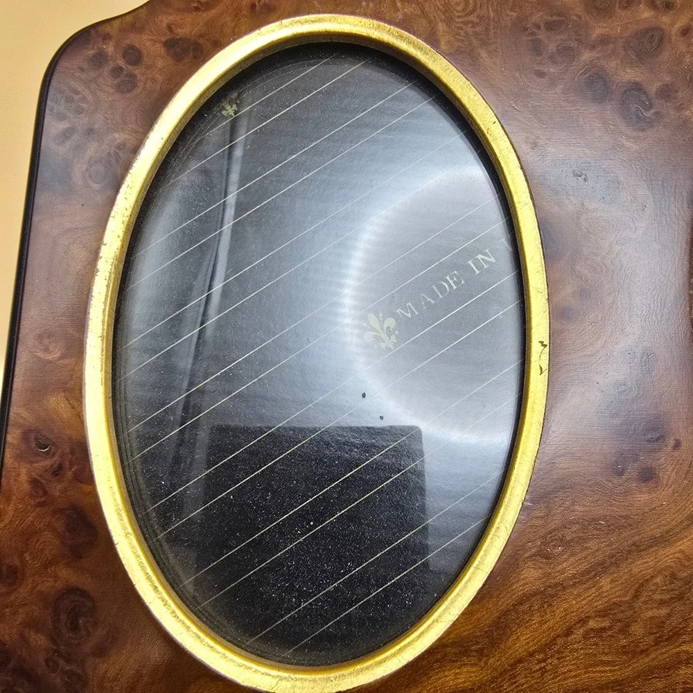 Vintage Selli Florence Burl Wood Double Picture Frame Made in Italy Oval 2.75x4